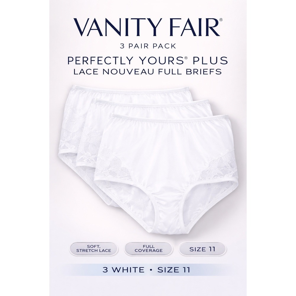 Vanity Fair Perfectly Yours Plus Lace Nouveau Full‎ Briefs 3 Pack White 11 4XL
